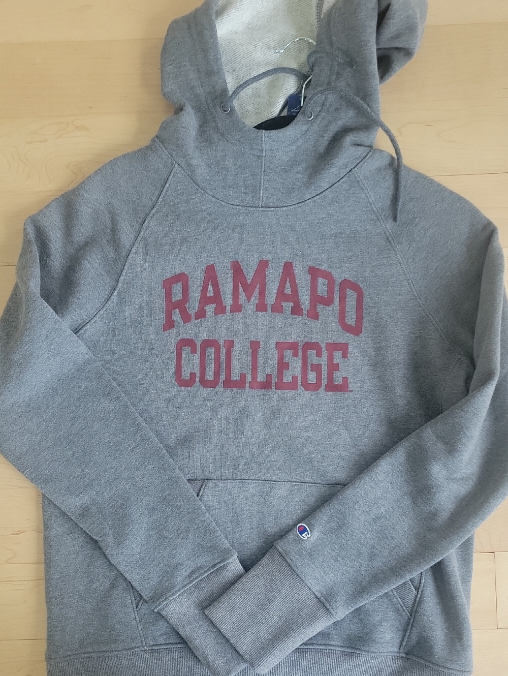 Champion Gray Ramapo College Crewneck Sweatshirt with Maroon Lettering